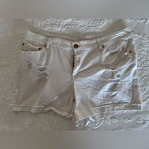 Distressed White Jean Shorts